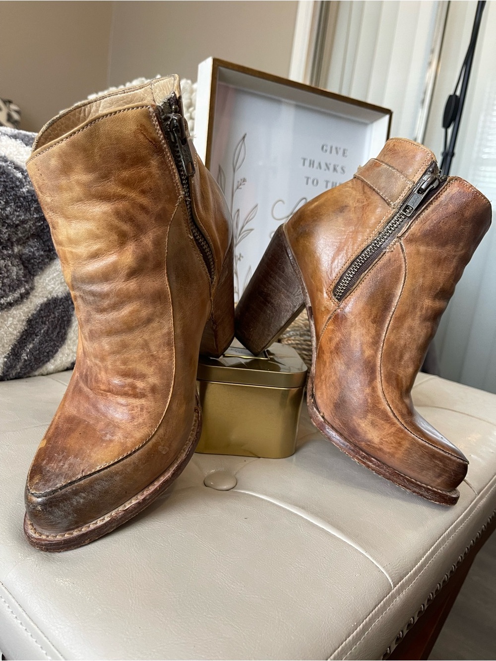 Bed Stu Isla Tan Distressed Leather Ankle Boots